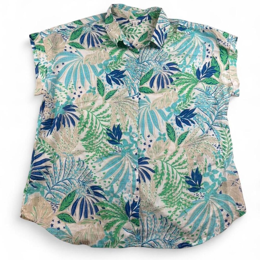 Tribal Jeans Women’s Floral Blouse Size XL Blue Green Button Up Summer Top